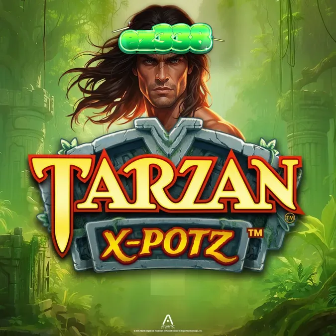 Tampilan visual slot Tarzan X-Potz dengan latar belakang hutan dan simbol karakter.